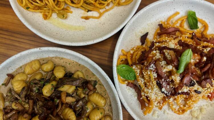 Malta Marriott dinner offering, three plates of pasta