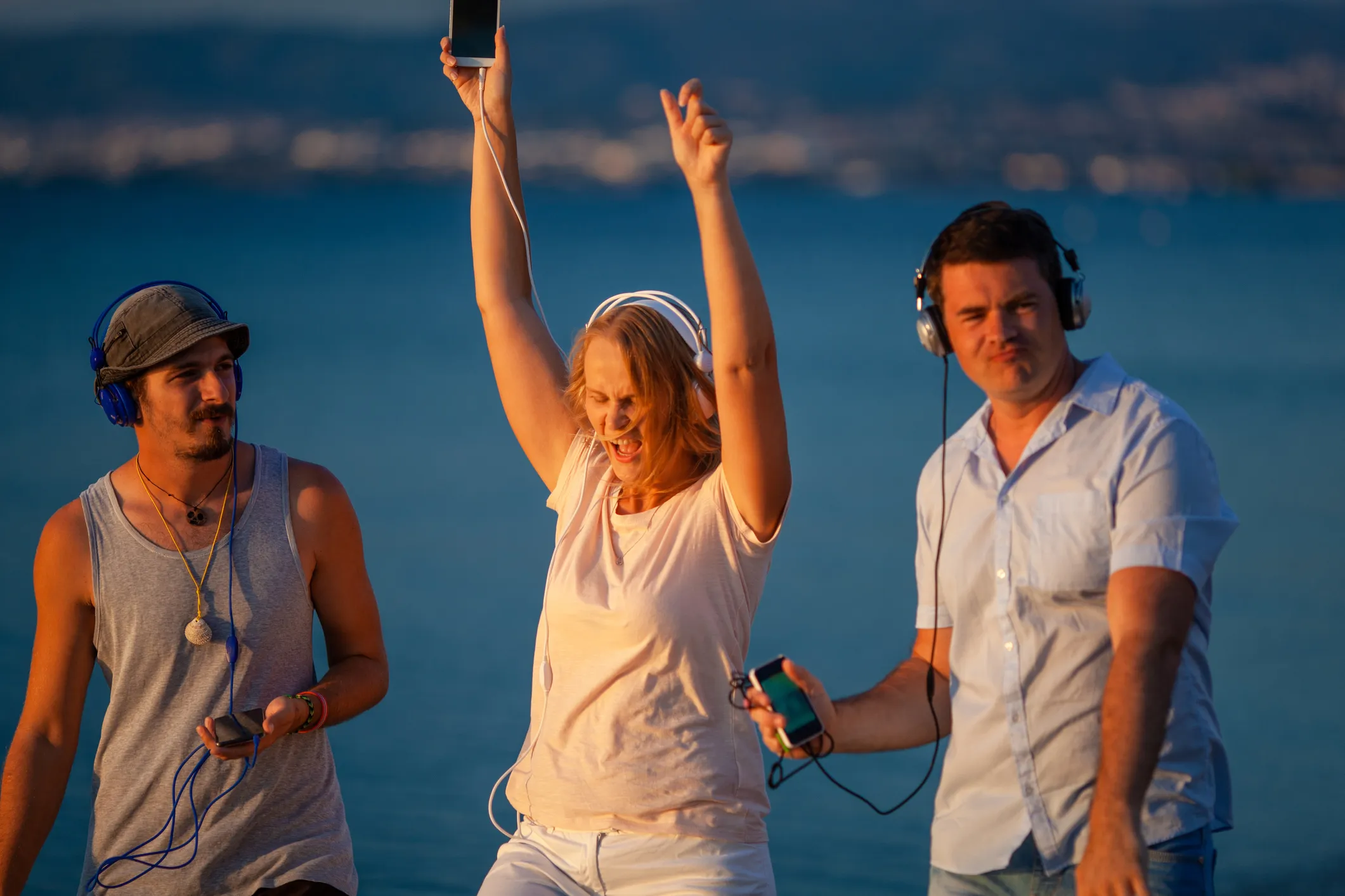 Listening to music on the beach