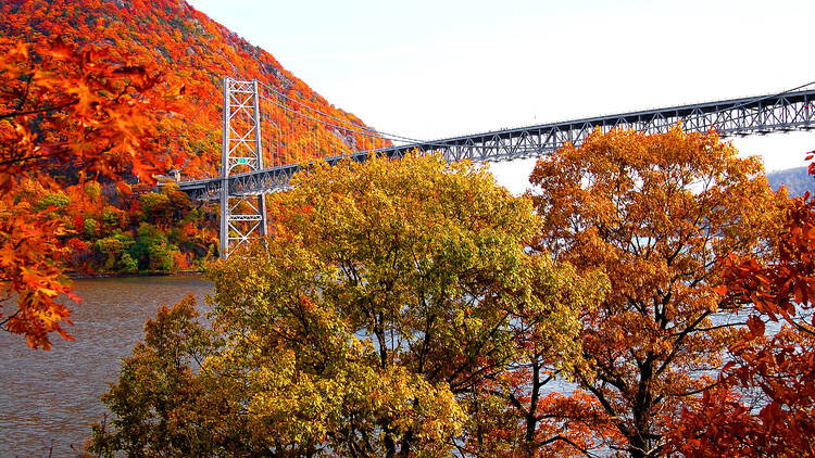 Bear Mountain Bridge with autumn mountain view