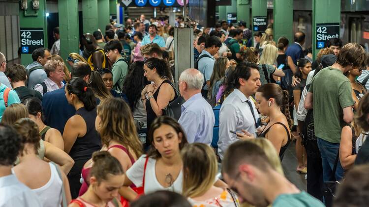 Crowded 42nd Street subway station