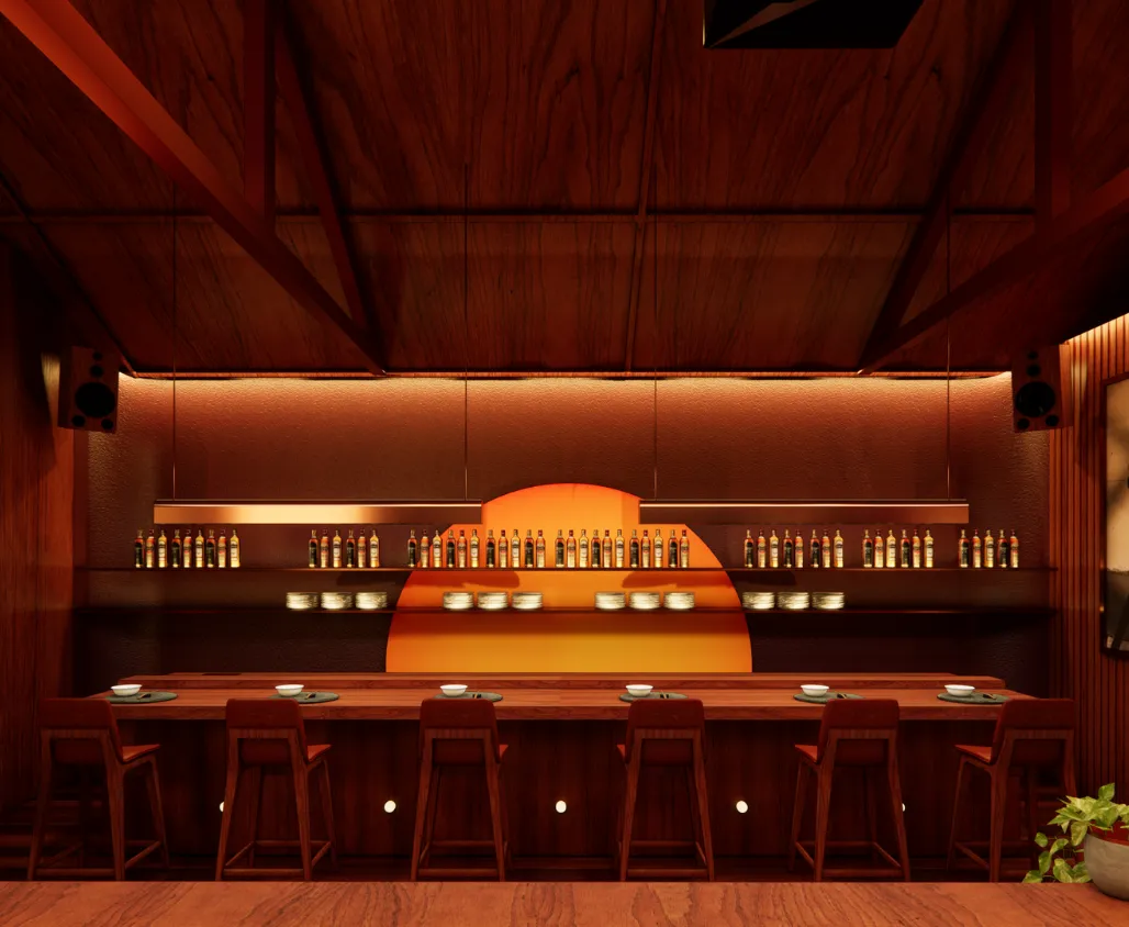 Design render of a sushi bar.