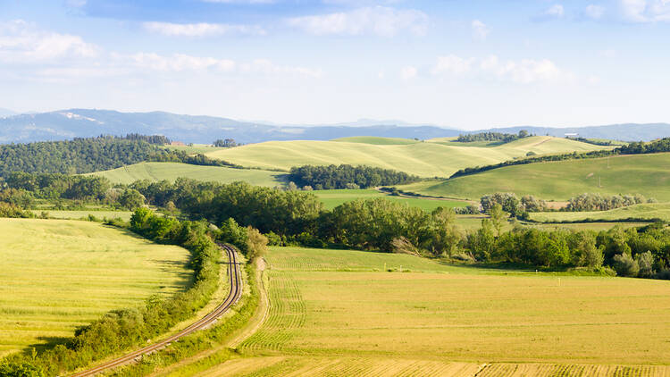 Train route through the hills in Tuscany