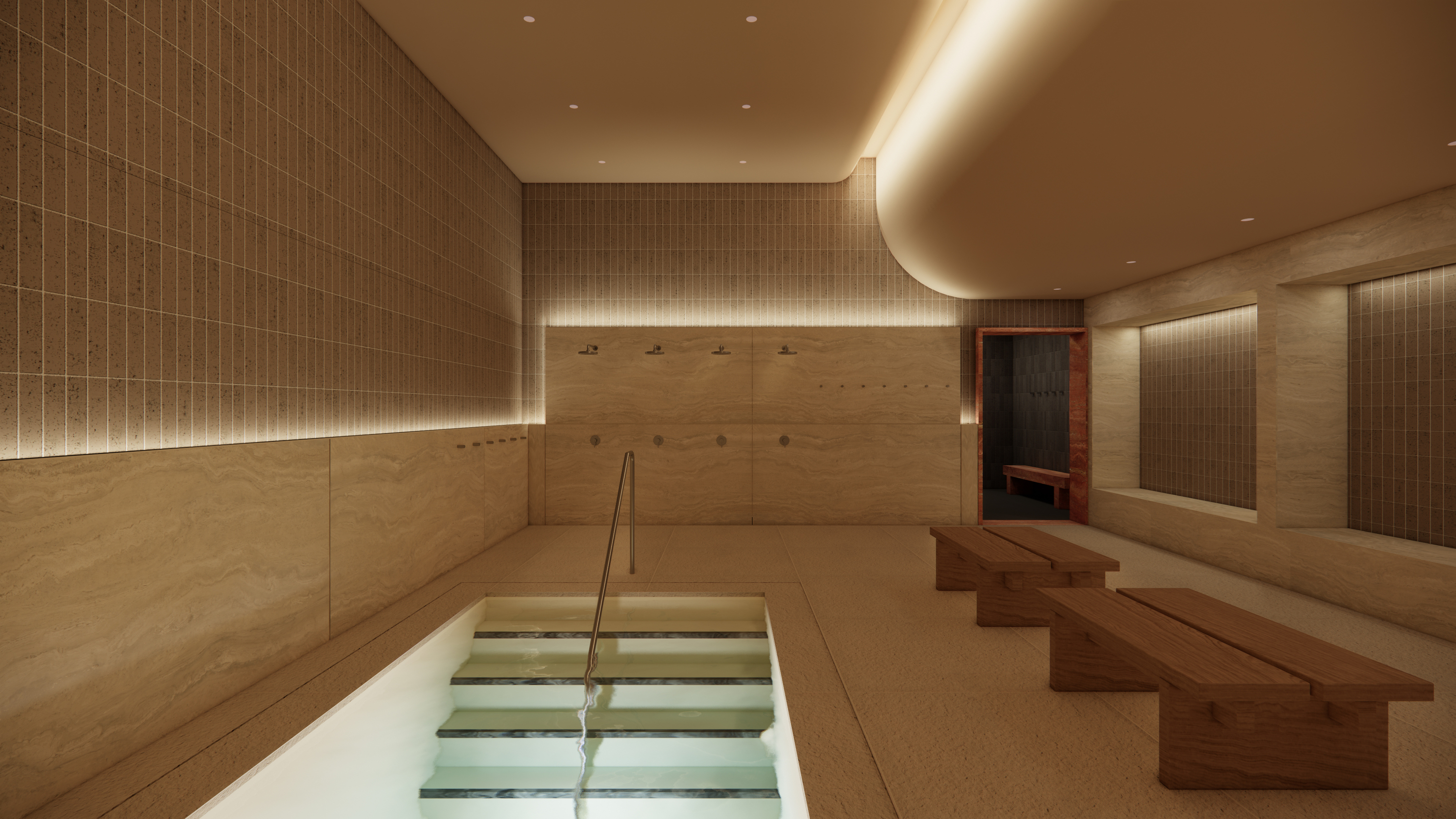 The inside of a cold plunge pool room