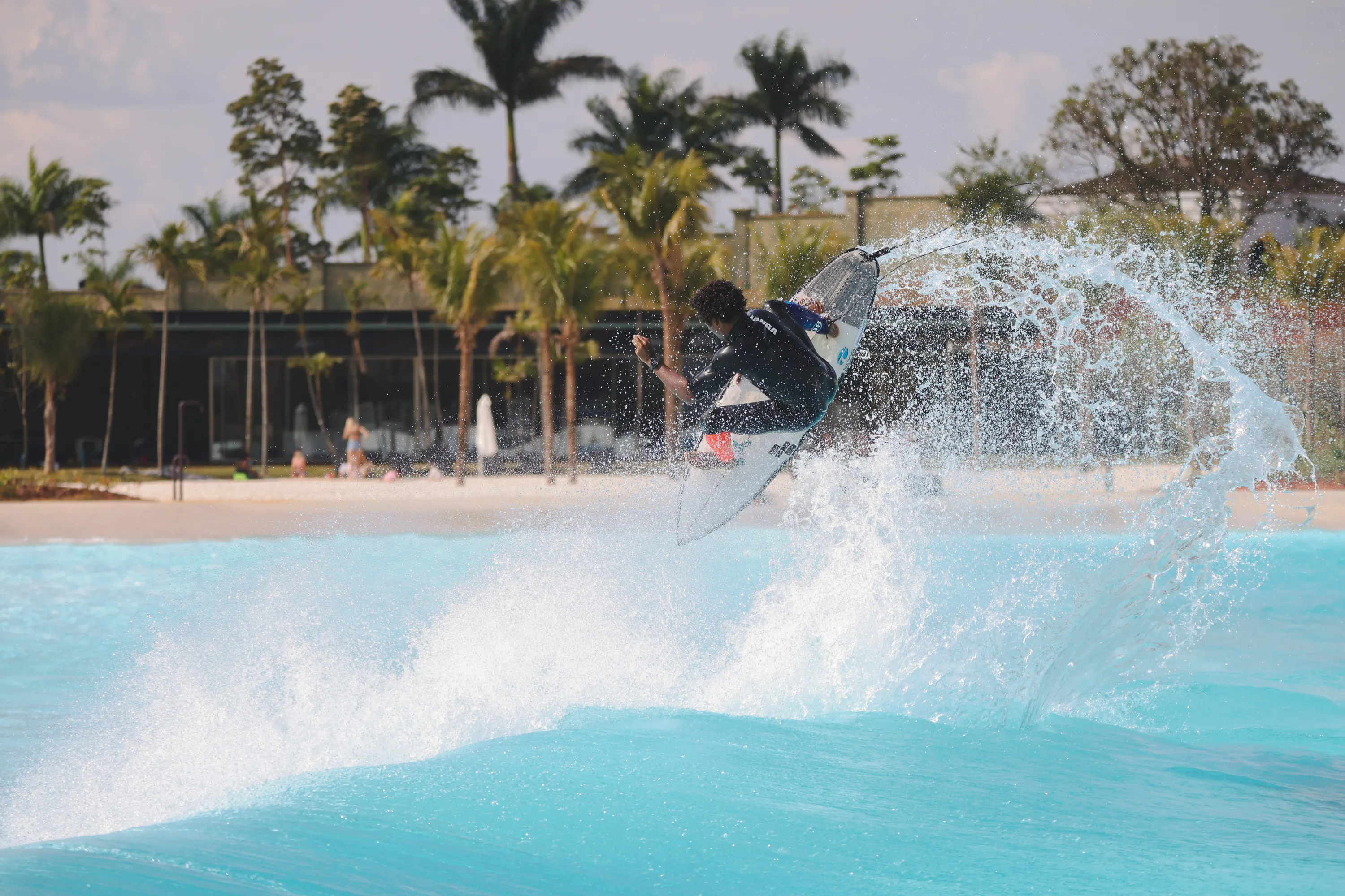 Surfer riding wave