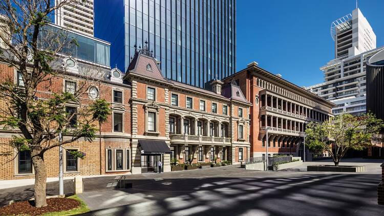 Exterior of brick hotel