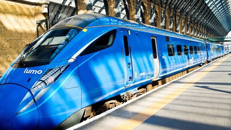 Lumo train at King’s Cross station in London
