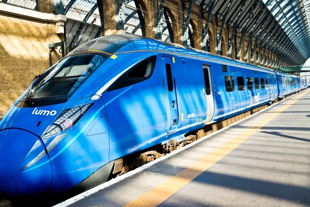 Lumo train at King’s Cross station in London