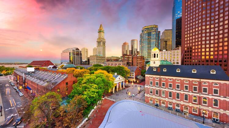 Boston skyline at dusk