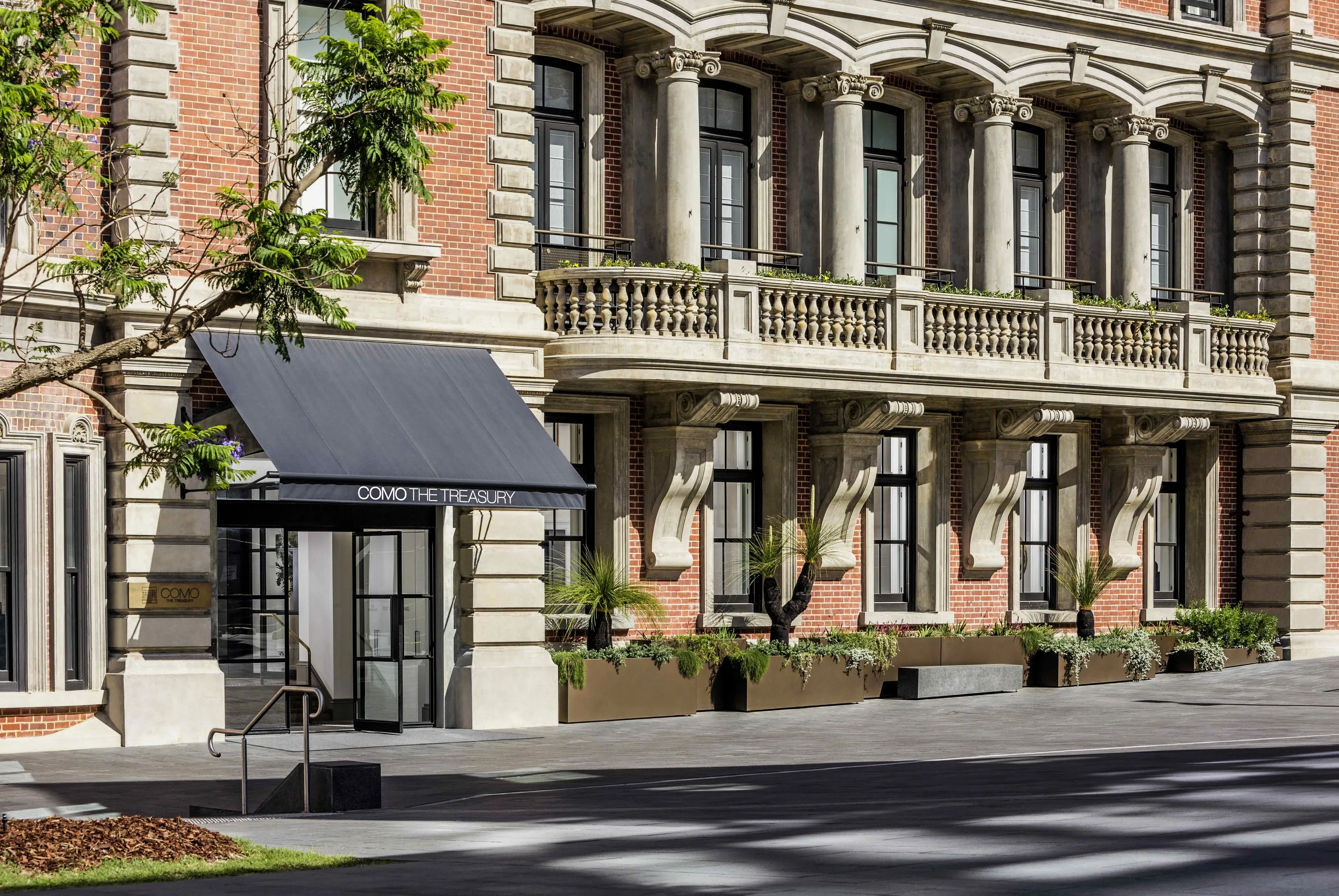 Exterior of brick hotel