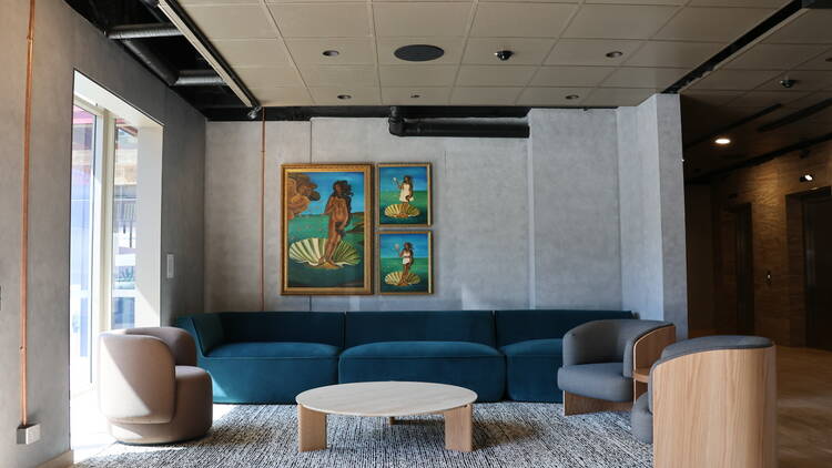 Hotel lobby with art
