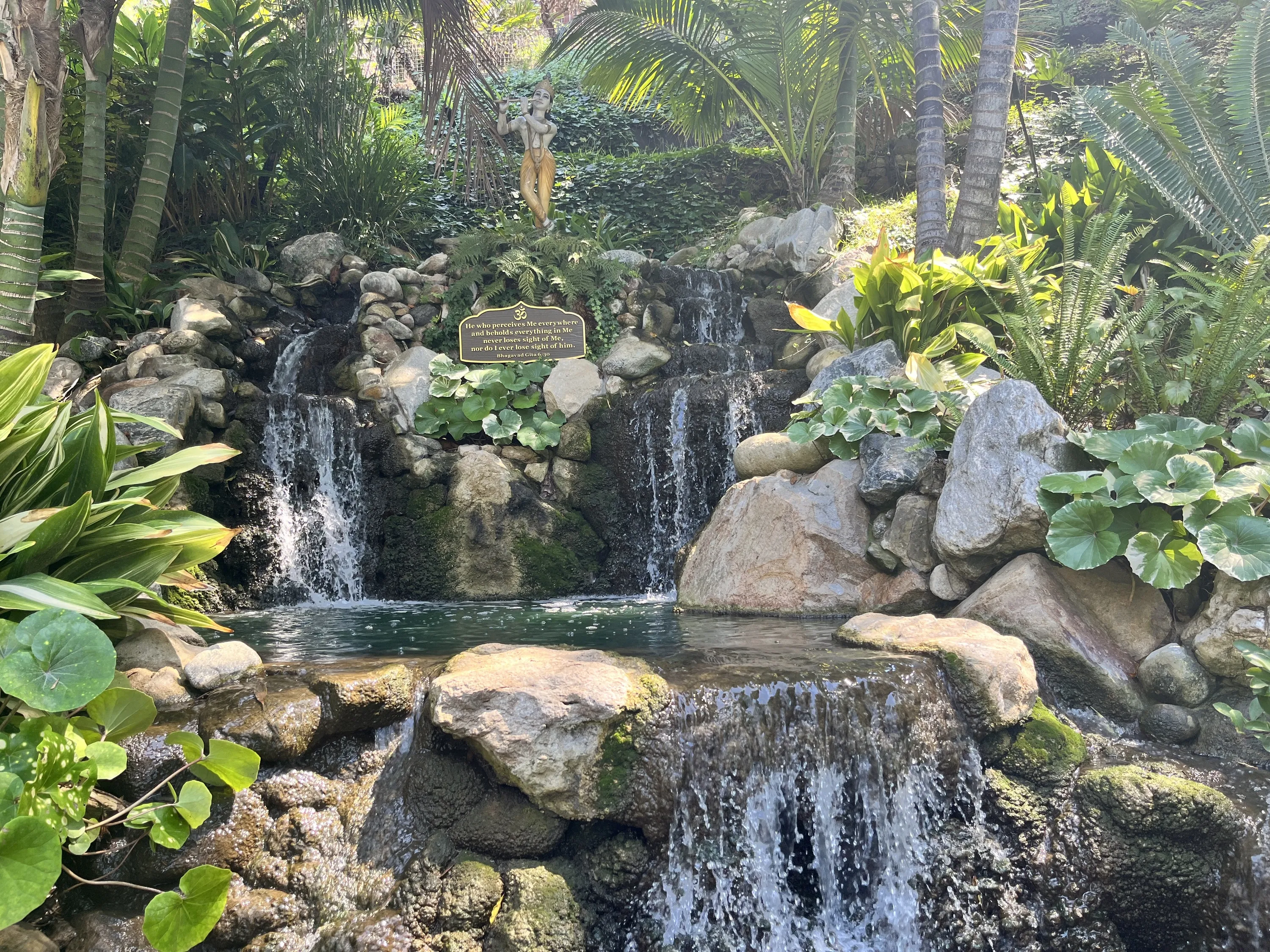 The Krishna Waterfall at Self-Realization Fellowship Lake Shrine Pacific Palisades.