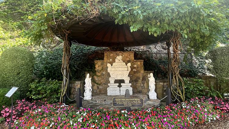 The Mahatma Gandhi World Peace Memorial at Self-Realization Fellowship Lake Shrine Pacific Palisades.