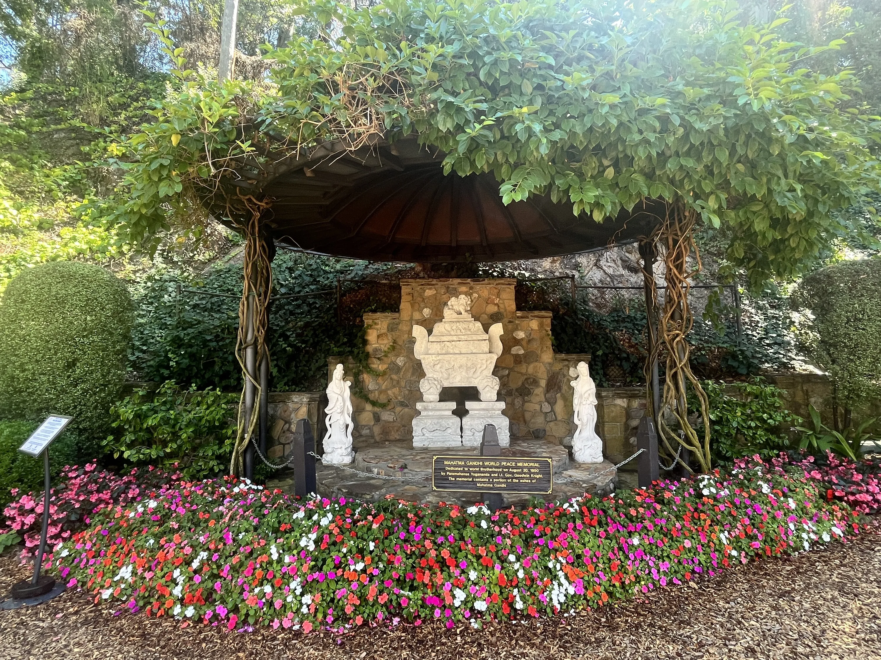 The Mahatma Gandhi World Peace Memorial at Self-Realization Fellowship Lake Shrine Pacific Palisades.