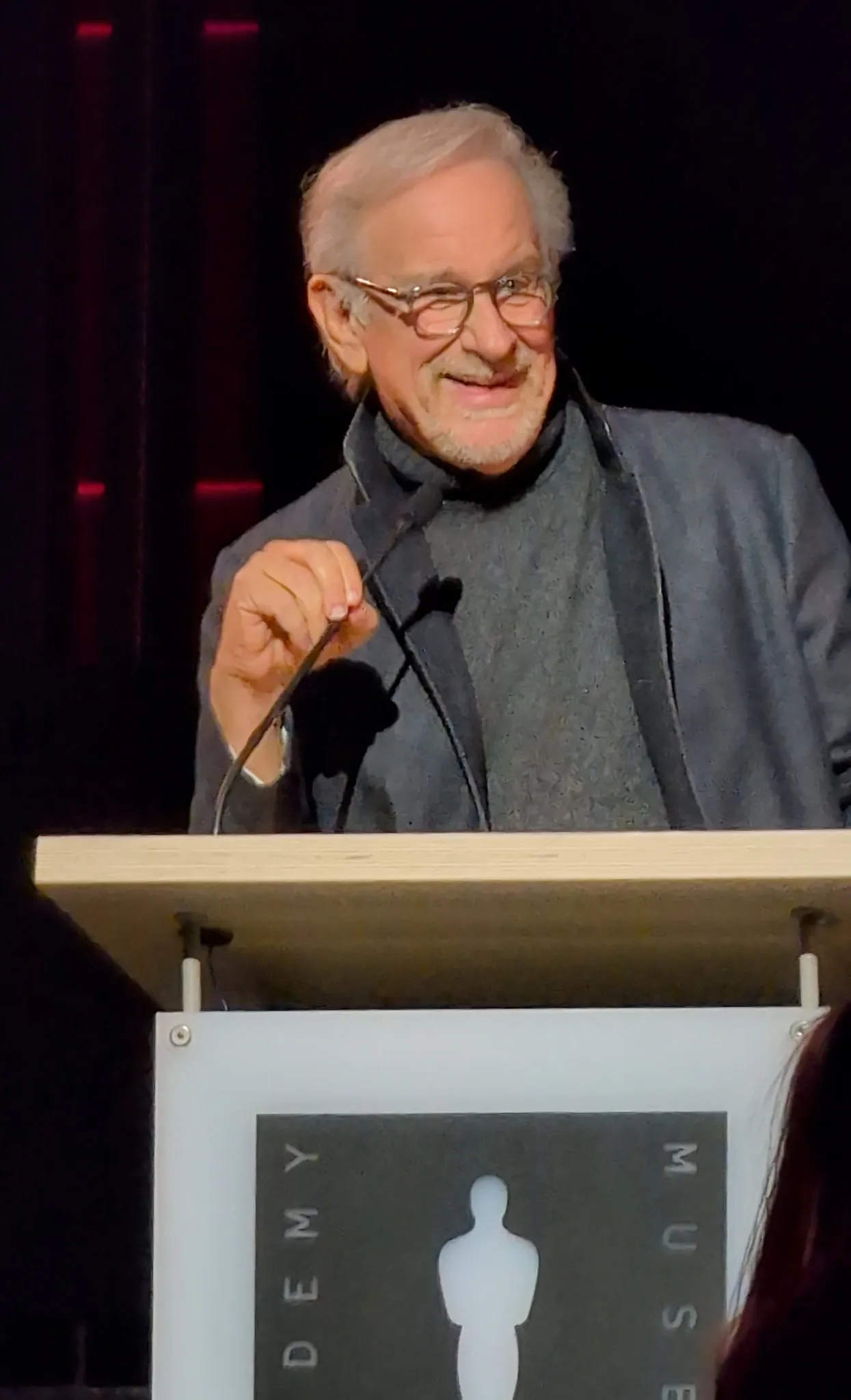 Steven Spielberg at a preview for “Jaws: The Exhibition”