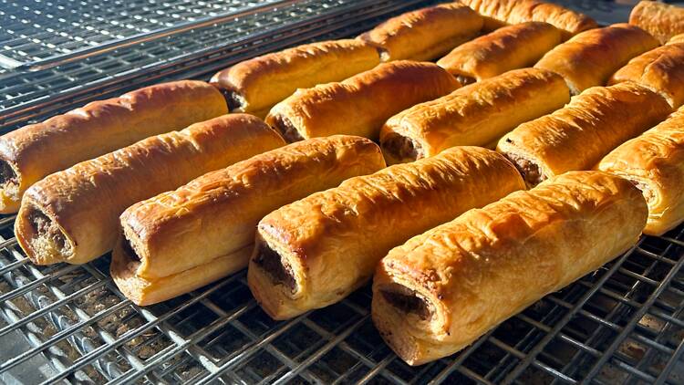 Banana Boogie Bakery Sausage rolls on tray