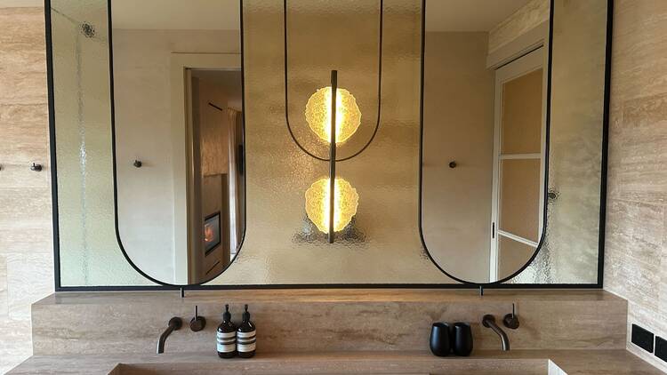 The bathroom vanity in one of the Sanctuary villas at Alba Thermal Springs and Spa.