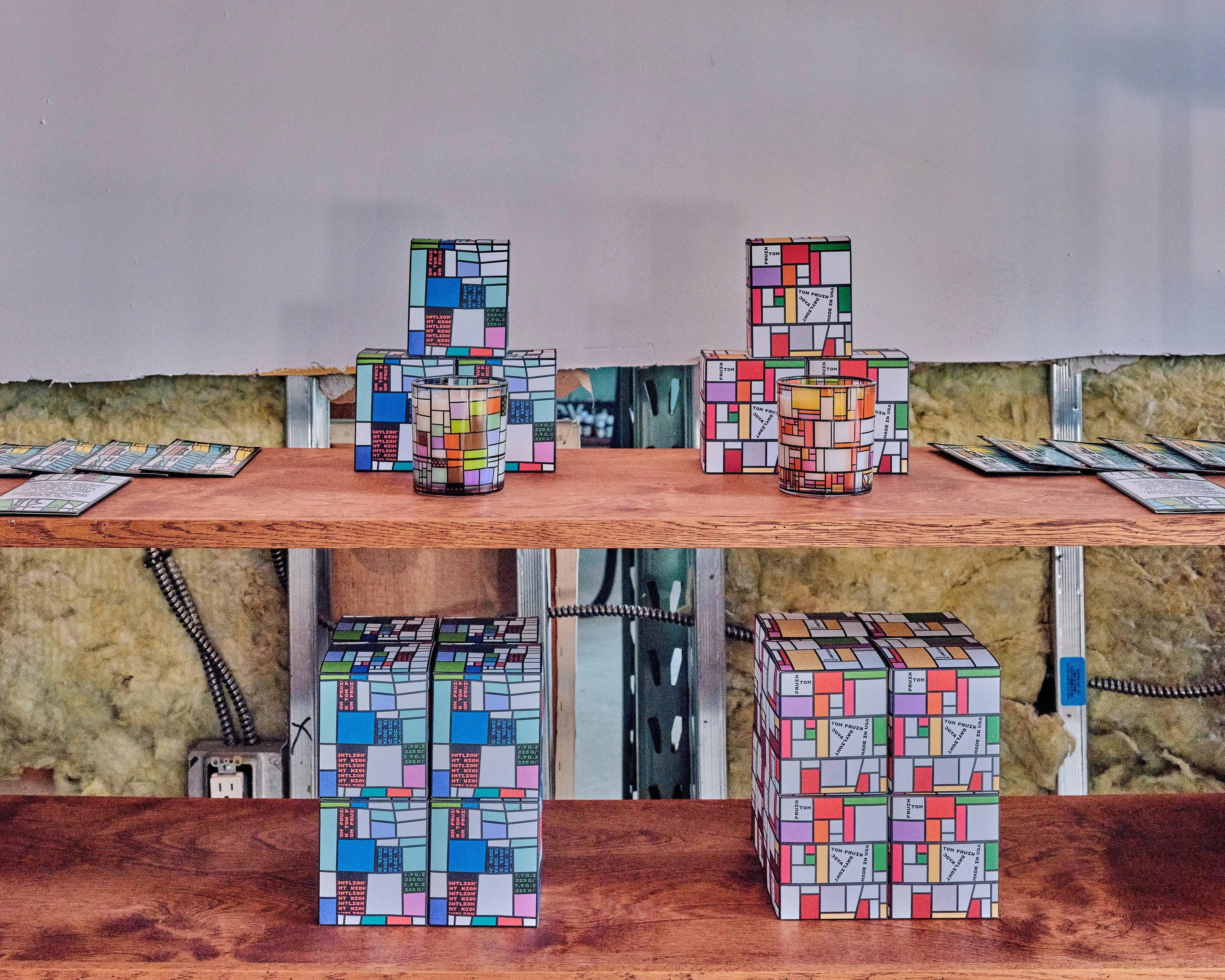 A display of colorful candles.