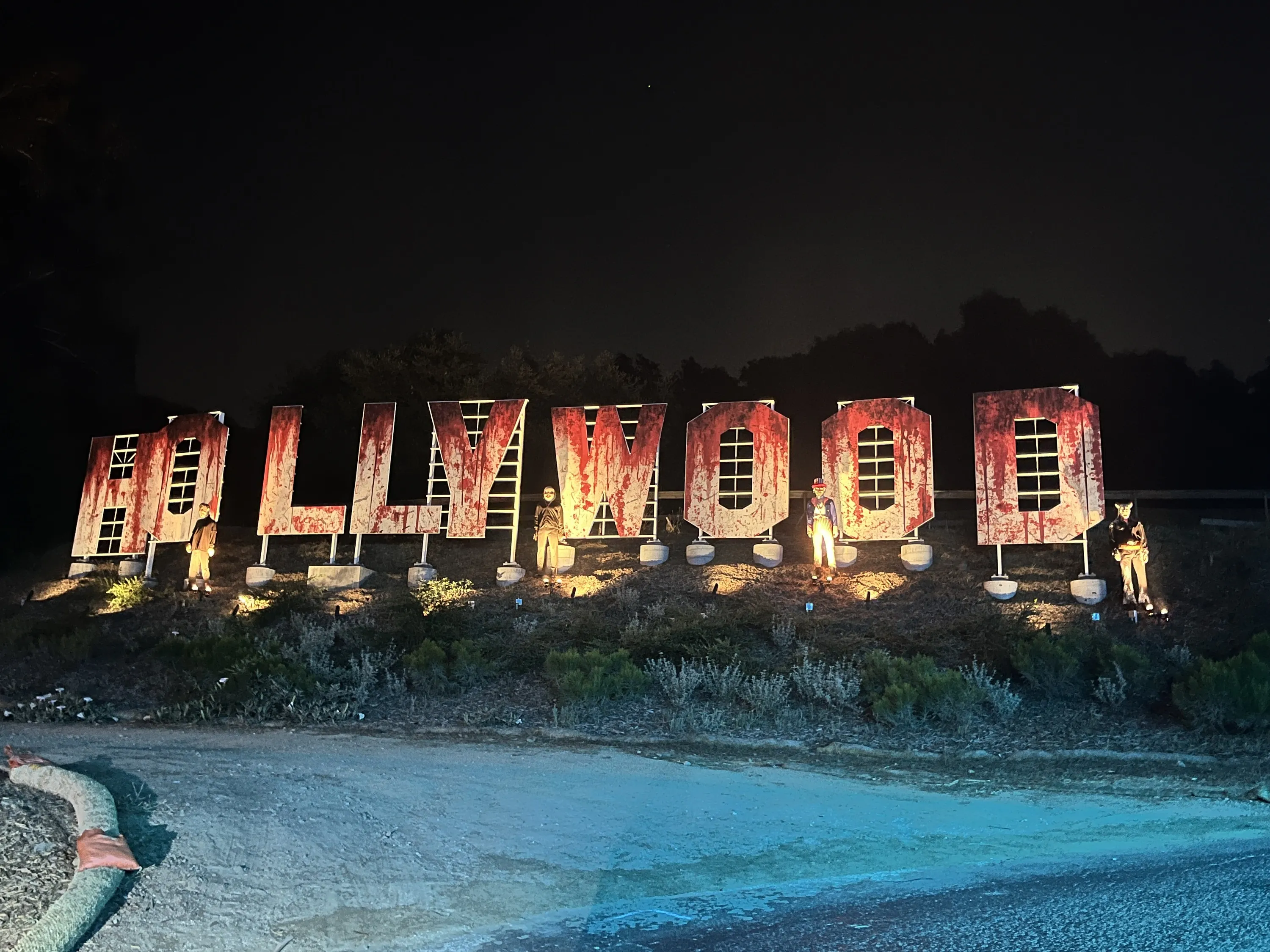 A bloody replica of the Hollywood Sign at Universal Studios Hollywood's Halloween Horror Nights.