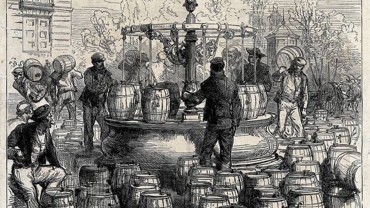 Aguadores de la Fuente de las Capuchinas de Madrid, en un grabado de 1868.