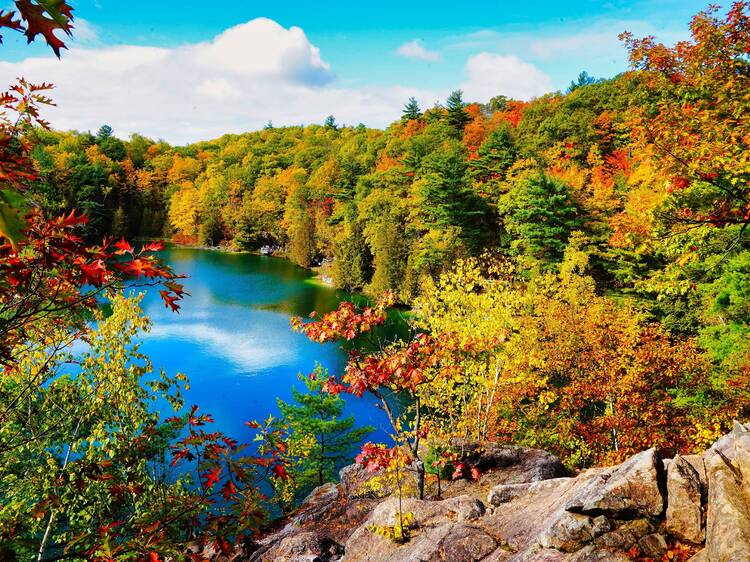This Montreal-area hike leads to a turquoise lake surrounded by fall colours — with one little secret