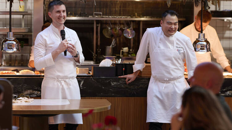 Two chefs in dining room