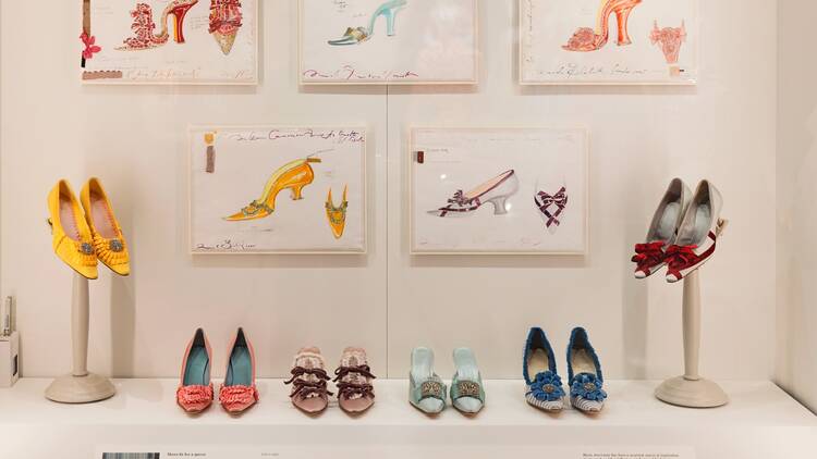 A display of colourful heeled shoes in ‘Marie Antoinette Style’ at the V&A