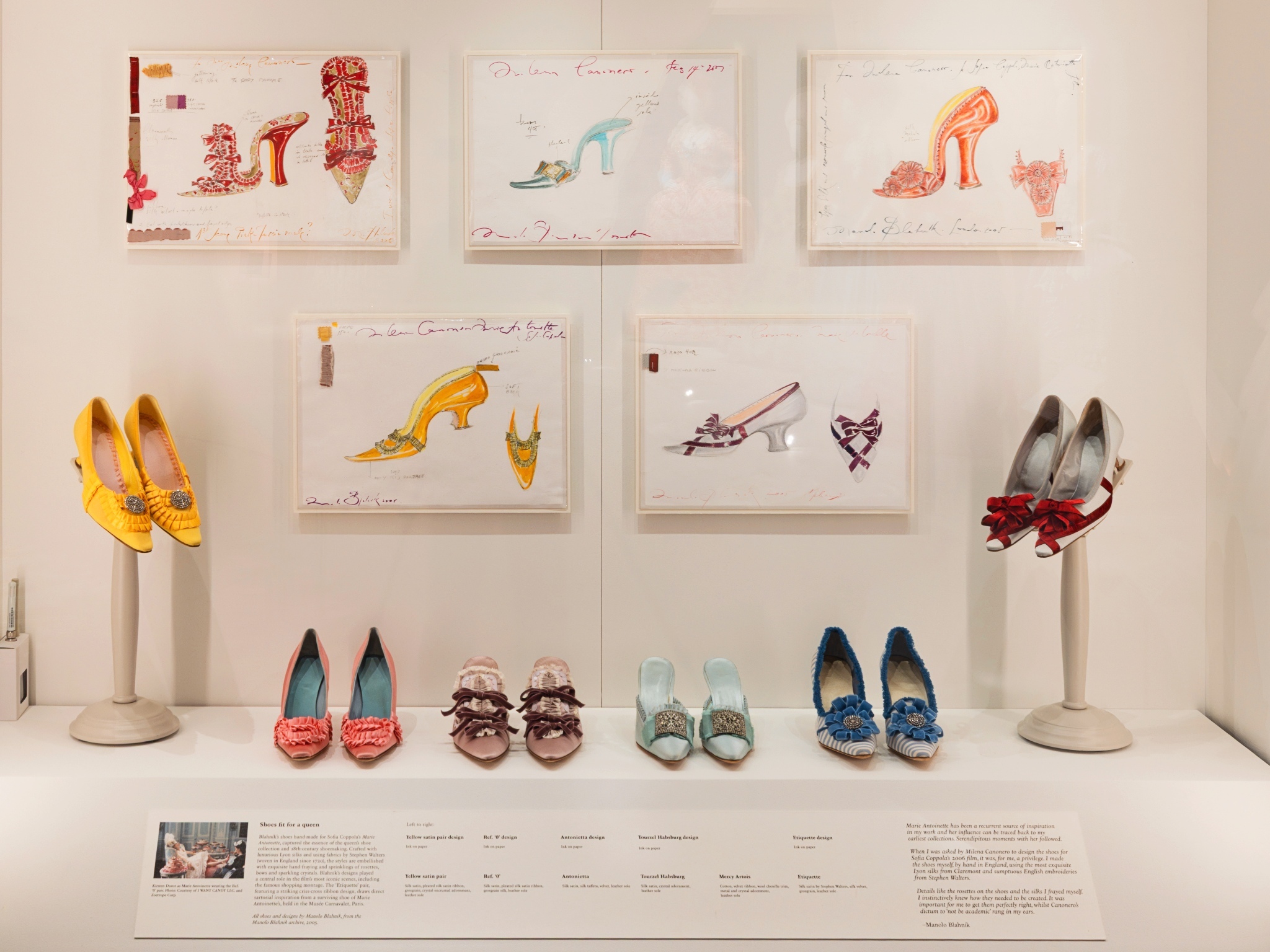 A display of colourful heeled shoes in ‘Marie Antoinette Style’ at the V&A