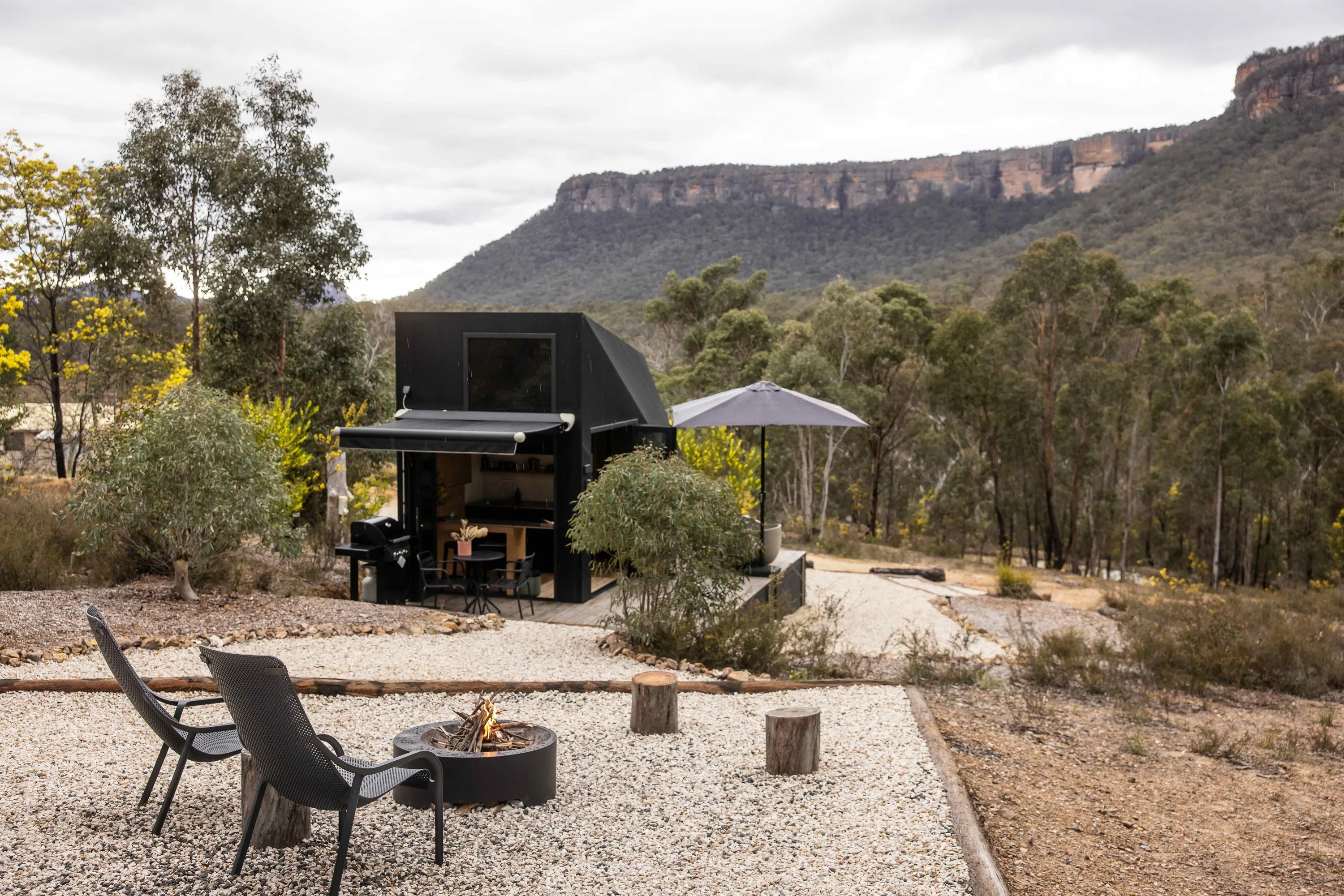 Tiny home with outdoor fire pit