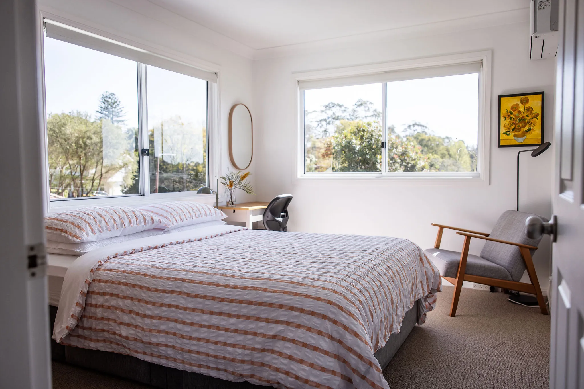 Double bed in bright room