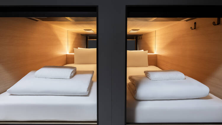 Capsule hotel pods at Zedwell Capsule Hotel Piccadilly Circus