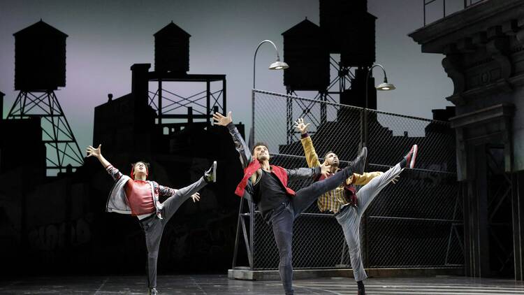 JT Church (Nibbles), Yurel Echezarreta (Bernardo) and Juan Miguel Posada (Chino) in LA Opera's 2025 production of West Side Story