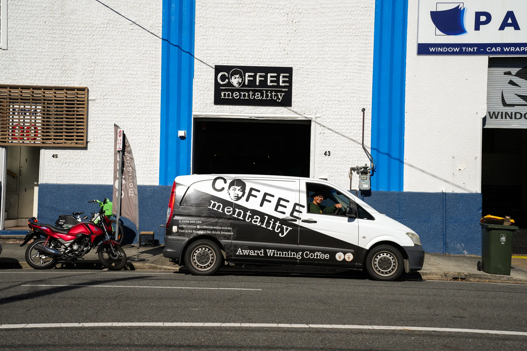 Coffee van outside warehouse