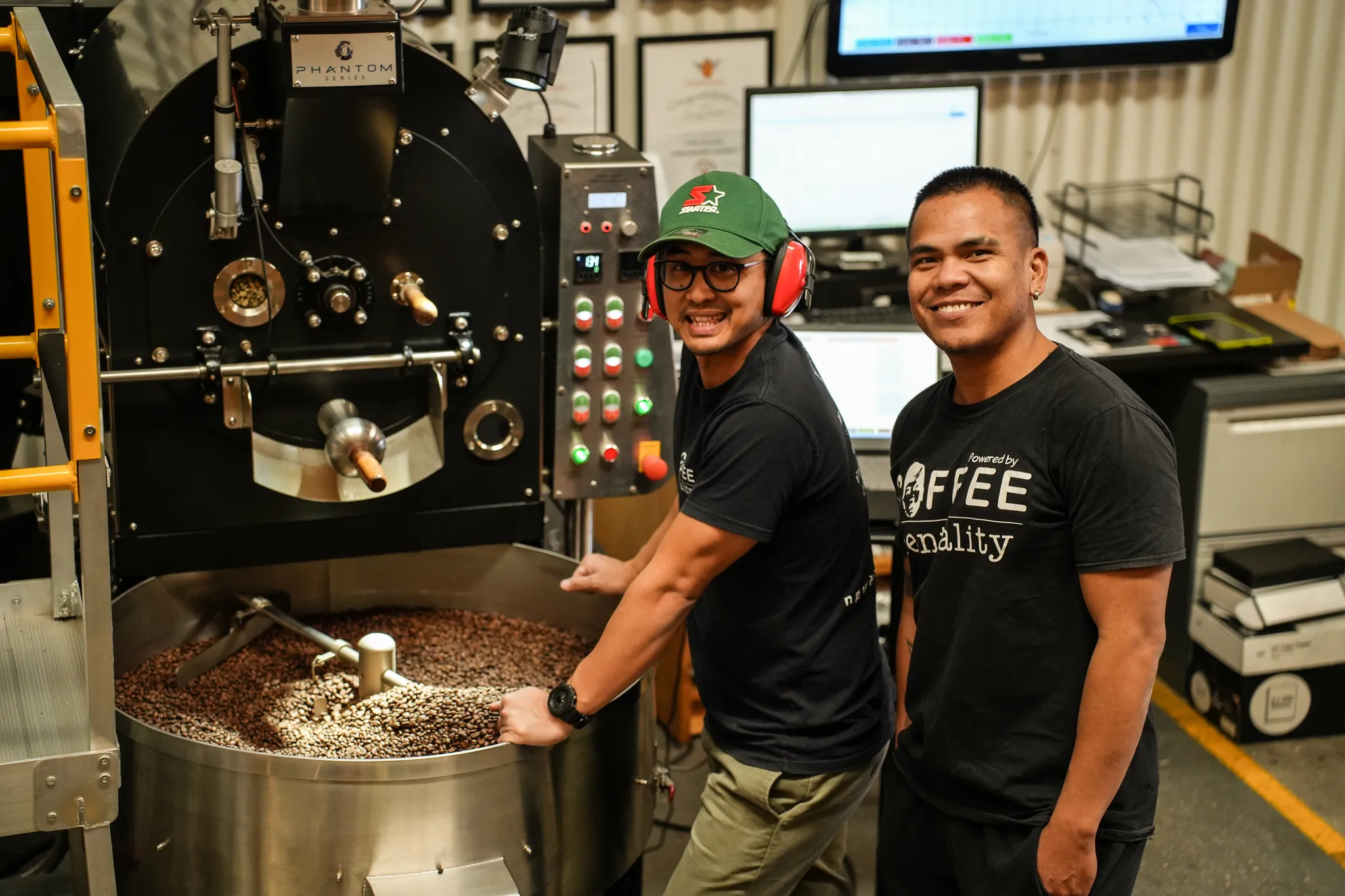 Coffee roasters in factory