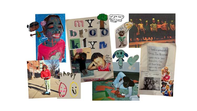 A collage of kids photos and artwork.