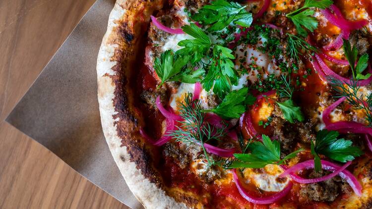 Breakfast pizza at Luminosa