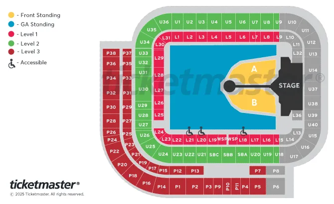The seating plan of Stadium of Light, Sunderland