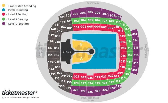 The seating plan of Etihad Stadium, Manchester