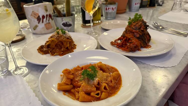 Spina assorted pastas and drinks