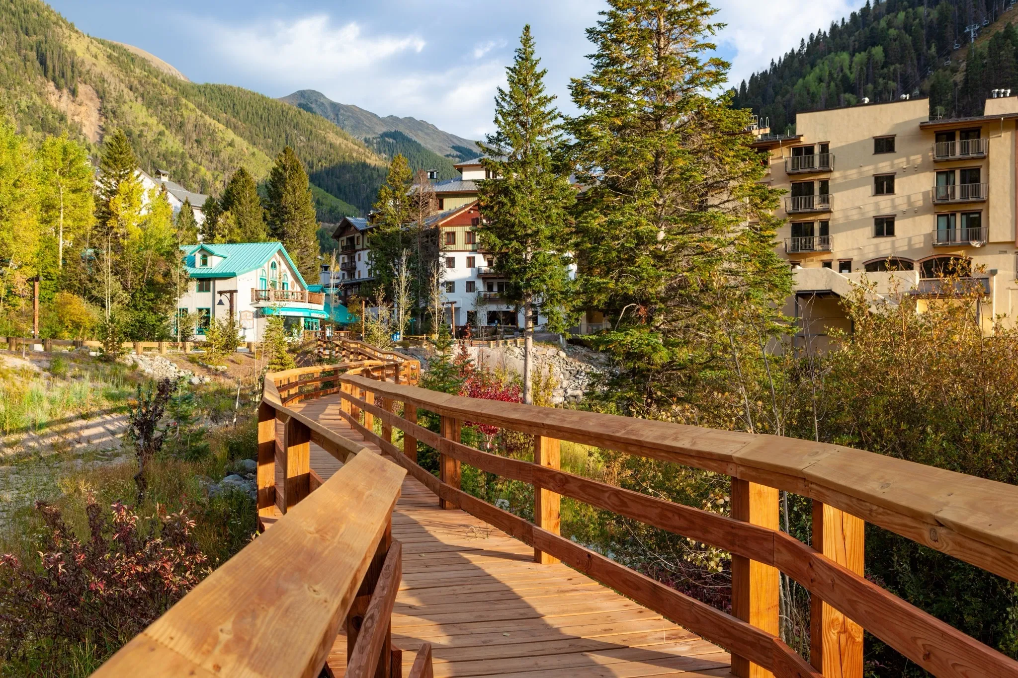 Boardwalk in Taos Ski Valley, New Mexico in fall