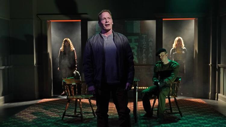 Doireann Mac Mahon, Michael Hayden, Harrison Tipping, and Annabelle Zasowski in Irish Rep's 2025 production of The Honey Trap