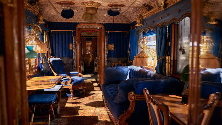 Inside Queen Victoria's carriage at the National Railway Museum