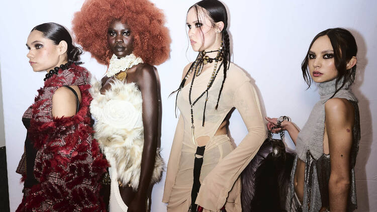 A line-up of models.