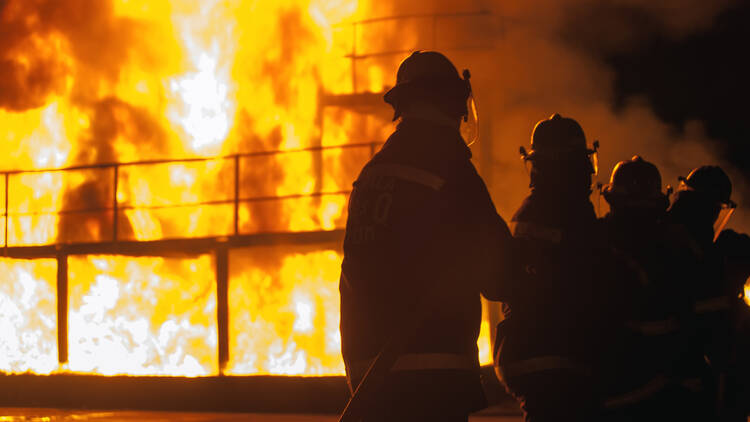 Photo of fire fighters taken in Johannesburg, South Africa