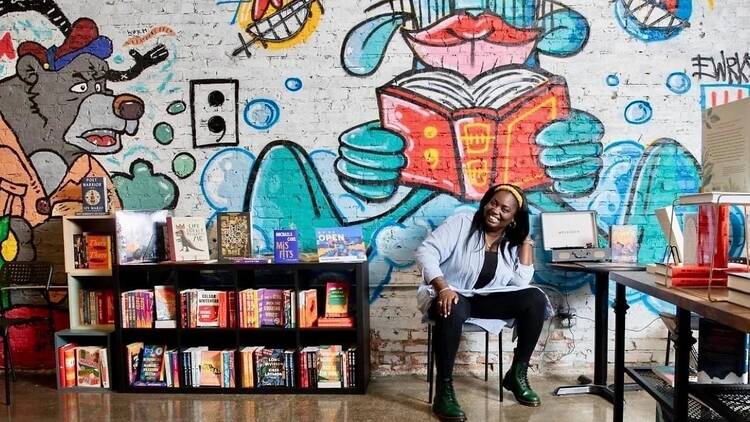 Owner DL Moore at Semicolon Bookstore