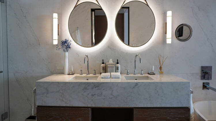 A bathroom within one of the suites of the Four Seasons Resort in Athens  A bathroom within one of the suites of the Four Seasons Resort in Athens