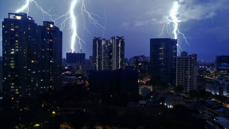Lightning bolt over Singapore