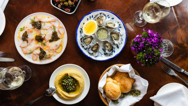 A table of food.