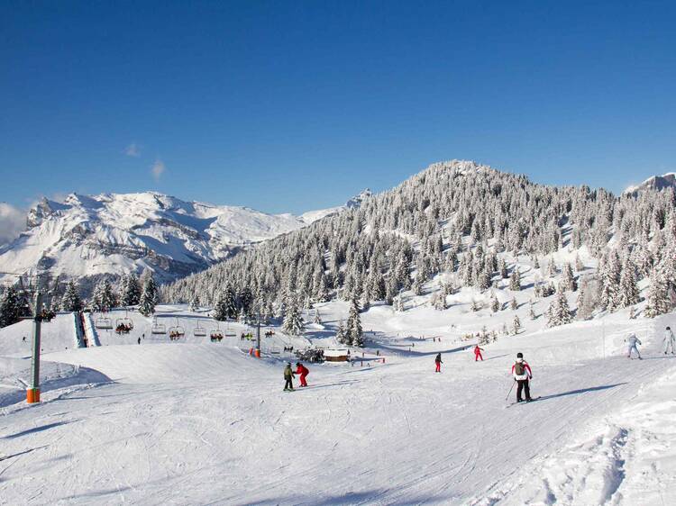 A shot of a ski resort in in Les Houches, France
