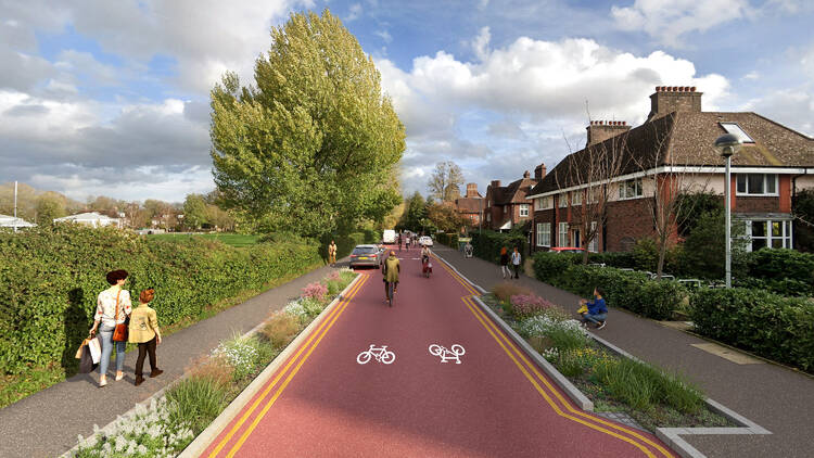 Render for England’s first 'cycle street' on Adams Road, Cambridge