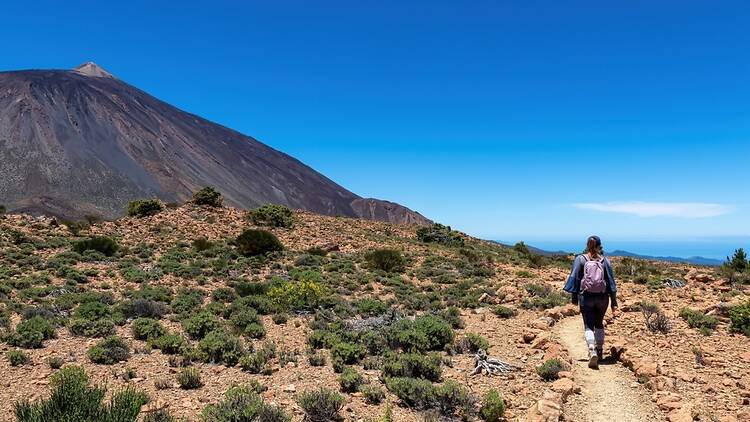 Woman hiking in Teide National Park, Tenerife